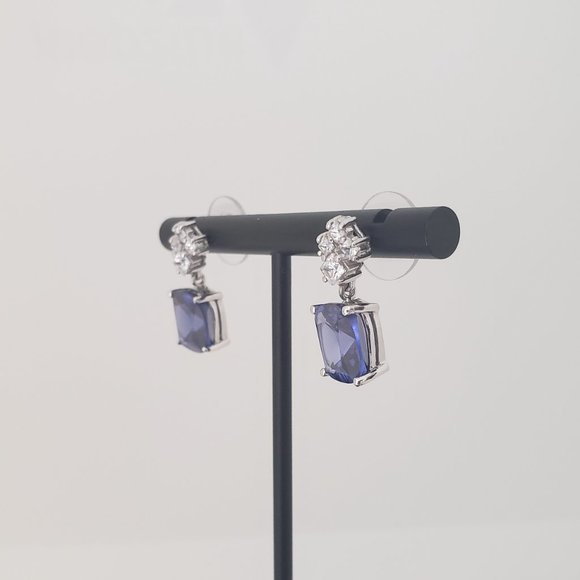 Blue Simulated Sapphire Drop Earrings - Picture 5 of 8
